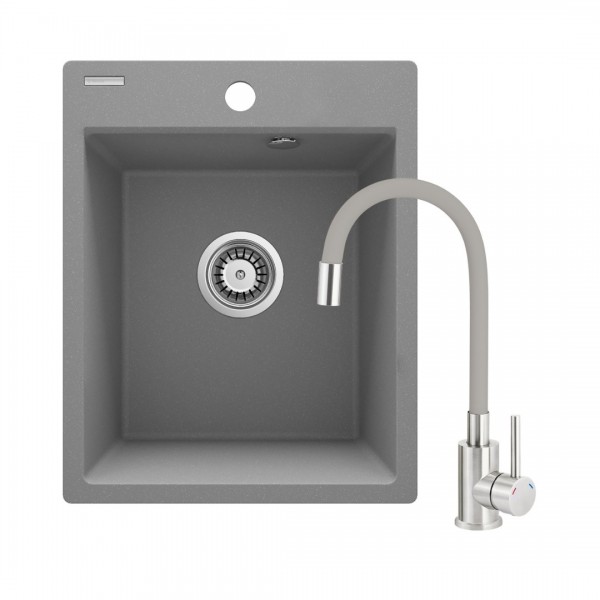Deante Corio zlewozmywak granitowy 40x50 cm szary metalik z baterią szary/stal ZRCPS103