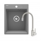 Deante Corio zlewozmywak granitowy 40x50 cm szary metalik z baterią szary/stal ZRCPS103