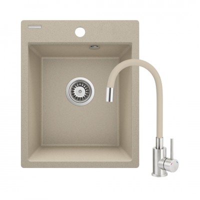 Deante Corio zlewozmywak granitowy 40x50 cm piasek mat z baterią beż/stal ZRCP7103