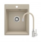 Deante Corio zlewozmywak granitowy 40x50 cm piasek mat z baterią beż/stal ZRCP7103