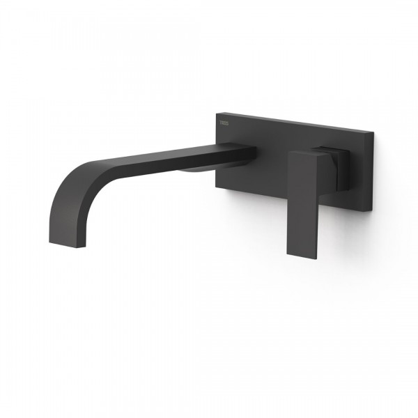 Tres Cuadro bateria umywalkowa podtynkowa wylewka 24 cm czarny mat 00630032NM