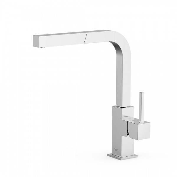 Tres Cuadro Tres bateria kuchenna stojąca z wyciąganą wylewką chrom 106437