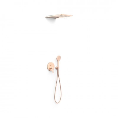 Tres Fuji zestaw prysznicowy podtynkowy deszczownica 28x55 cm złoto różowe mat 28127301OPM