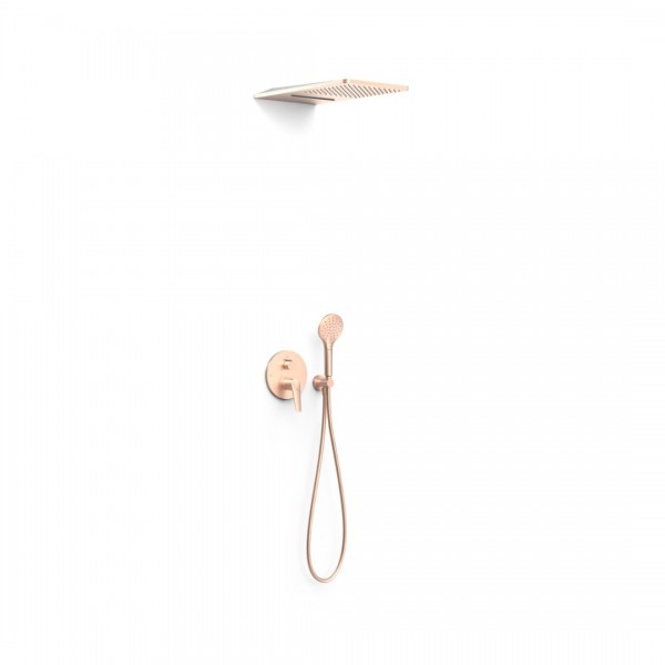Tres Fuji zestaw prysznicowy podtynkowy deszczownica 28x55 cm złoto różowe mat 28127301OPM