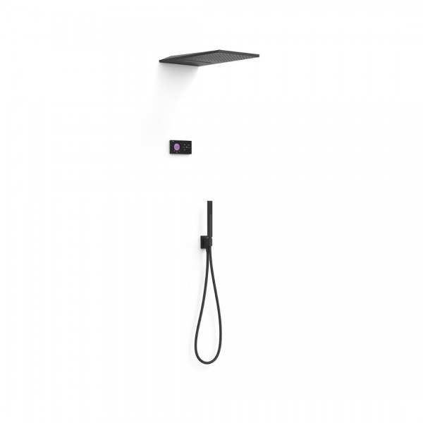 Tres Shower Technology zestaw prysznicowy termostatyczny podtynkowy deszczownica 28x55 cm czarny mat 09288308NM
