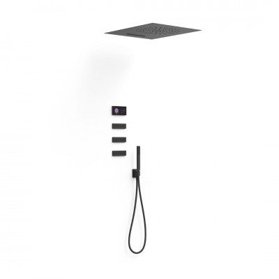 Tres Shower Technology zestaw prysznicowy termostatyczny podtynkowy deszczownica 28x55 cm czarny mat 09288404NM