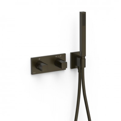 Tres B-System zestaw prysznicowy termostatyczny podtynkowy czarny brąz 30725201KMB