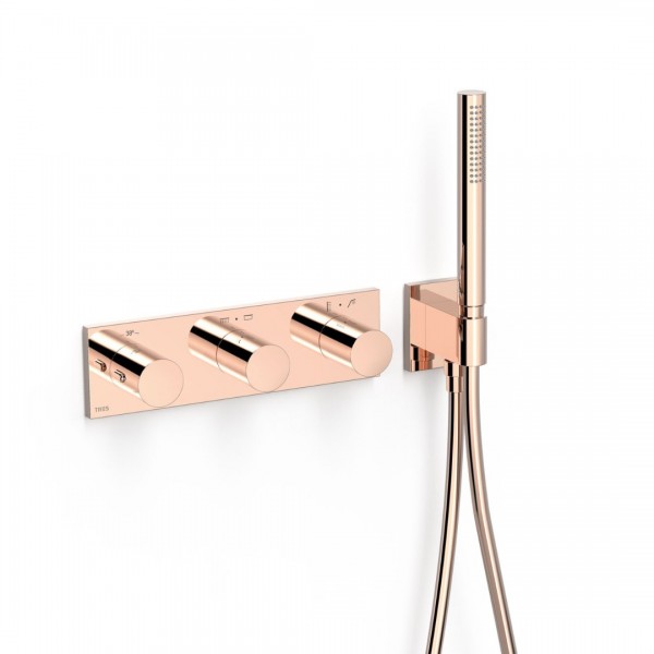 Tres B-System zestaw prysznicowy termostatyczny podtynkowy złoto różowe 30735401OP