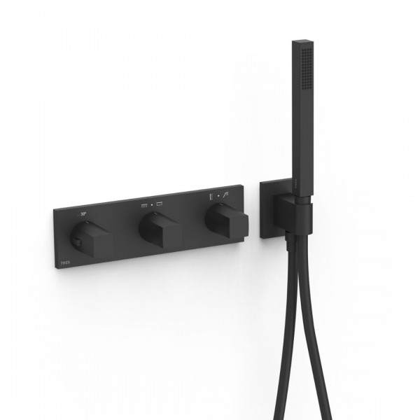 Tres B-System zestaw prysznicowy termostatyczny podtynkowy czarny mat 30725401NM