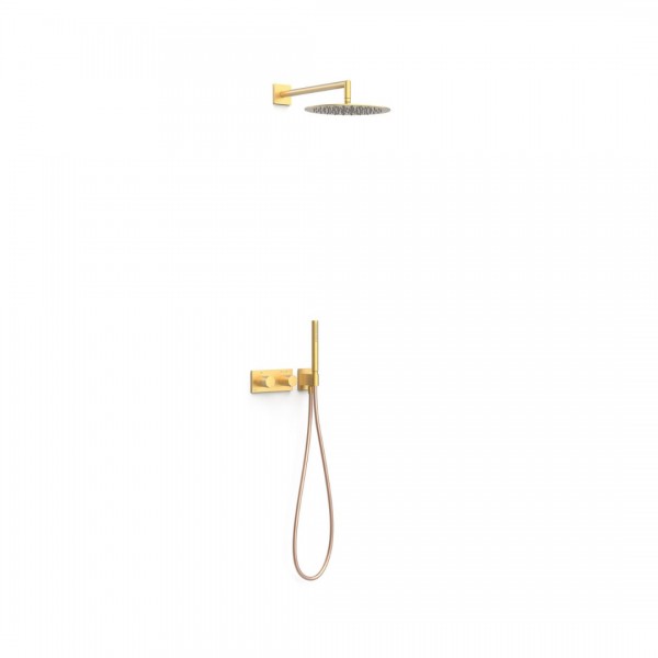 Tres B-System zestaw prysznicowy termostatyczny podtynkowy deszczownica 30 cm złoty mat 30735204OM