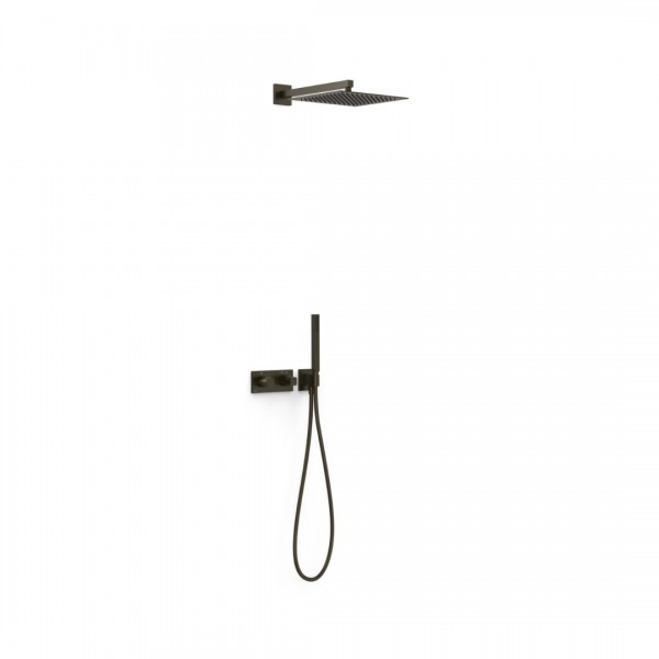Tres B-System zestaw prysznicowy termostatyczny podtynkowy deszczownica 30 cm czarny brąz 30725204KMB