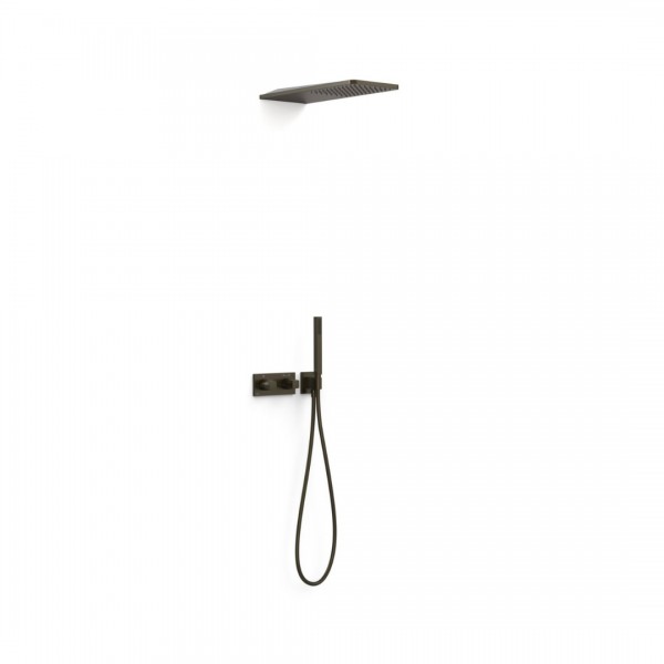 Tres B-System zestaw prysznicowy termostatyczny podtynkowy deszczownica 21x55 cm czarny brąz 30725205KMB