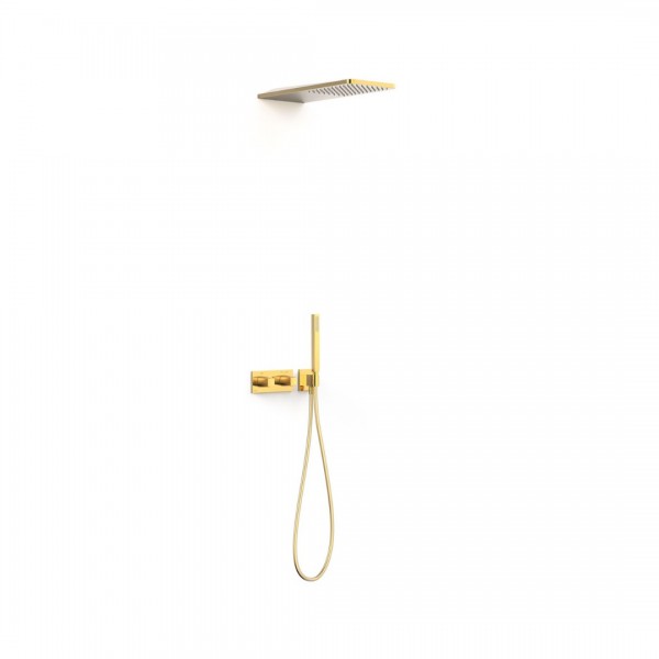Tres B-System zestaw prysznicowy termostatyczny podtynkowy deszczownica 21x55 cm złoty połysk 30725205OR