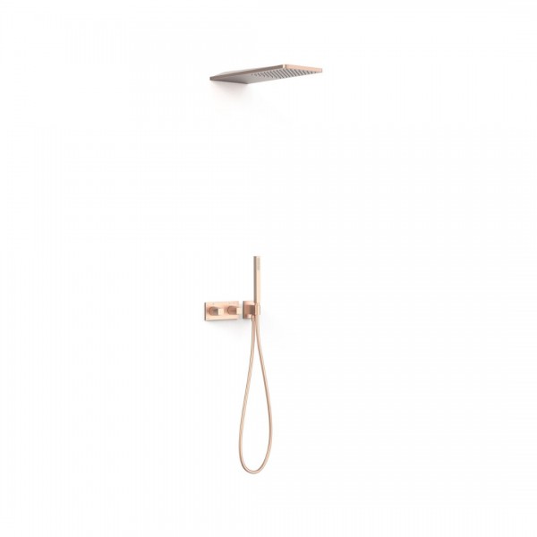 Tres B-System zestaw prysznicowy termostatyczny podtynkowy deszczownica 21x55 cm złoto różowe mat 30725205OPM