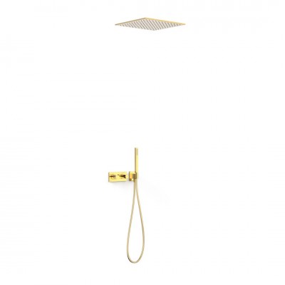 Tres B-System zestaw prysznicowy termostatyczny podtynkowy deszczownica 40,5 cm złoty połysk 30725206OR