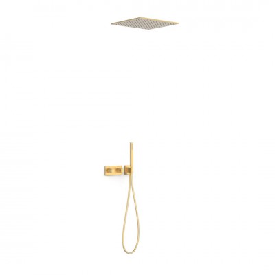 Tres B-System zestaw prysznicowy termostatyczny podtynkowy deszczownica 40,5 cm złoty mat 30725206OM