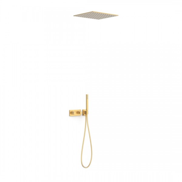 Tres B-System zestaw prysznicowy termostatyczny podtynkowy deszczownica 40,5 cm złoty mat 30725206OM