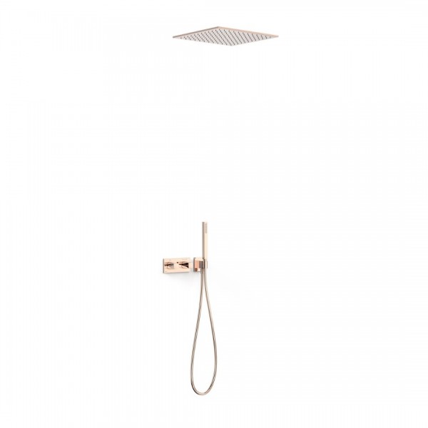Tres B-System zestaw prysznicowy termostatyczny podtynkowy deszczownica 40,5 cm złoto różowe 30725206OP