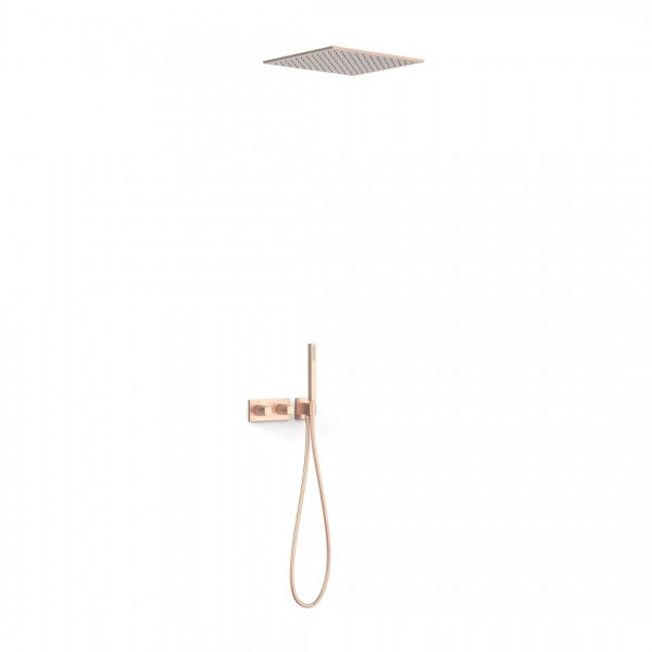 Tres B-System zestaw prysznicowy termostatyczny podtynkowy deszczownica 40,5 cm złoto różowe mat 30725206OPM