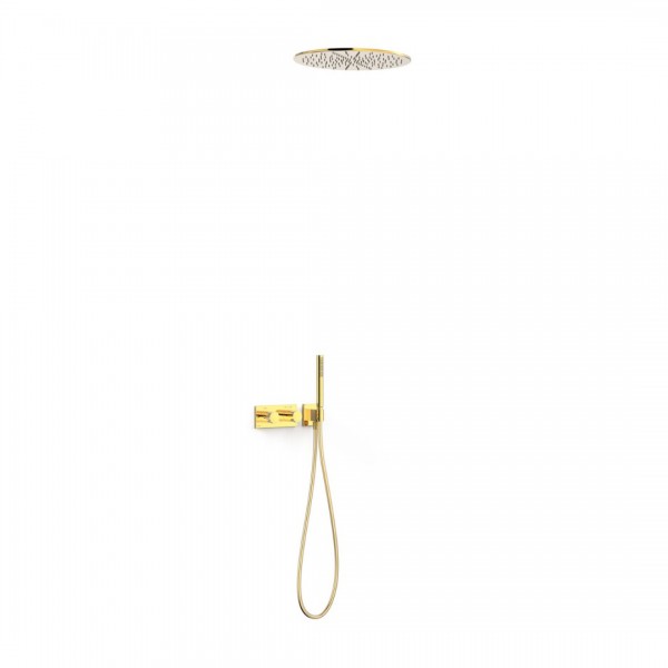 Tres B-System zestaw prysznicowy termostatyczny podtynkowy deszczownica 40,5 cm złoty połysk 30735206OR