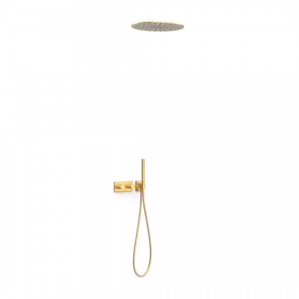 Tres B-System zestaw prysznicowy termostatyczny podtynkowy deszczownica 40,5 cm złoty mat 30735206OM