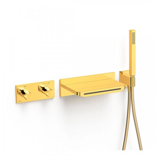 Tres B-System zestaw wannowy termostatyczny podtynkowy złoty połysk 30725207OR