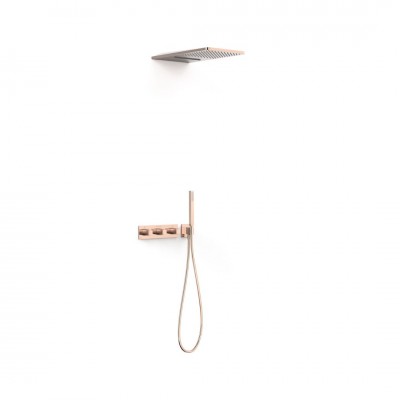 Tres B-System zestaw prysznicowy termostatyczny podtynkowy deszczownica 28x55 cm złoto różowe 30725305OP