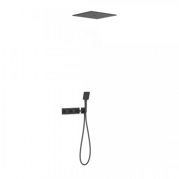 Tres B-System zestaw prysznicowy termostatyczny podtynkowy deszczownica 40,5 cm czarny mat 30725306NM