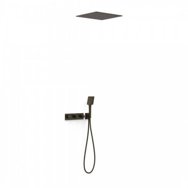 Tres B-System zestaw prysznicowy termostatyczny podtynkowy deszczownica 40,5 cm czarny brąz 30725306KMB