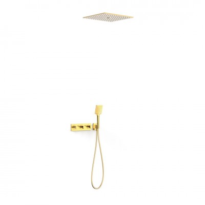 Tres B-System zestaw prysznicowy termostatyczny podtynkowy deszczownica 40,5 cm złoty połysk 30725306OR