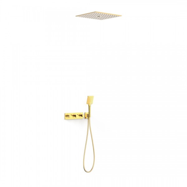 Tres B-System zestaw prysznicowy termostatyczny podtynkowy deszczownica 40,5 cm złoty połysk 30725306OR