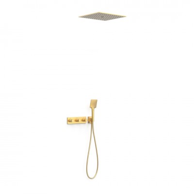 Tres B-System zestaw prysznicowy termostatyczny podtynkowy deszczownica 40,5 cm złoty mat 30725306OM