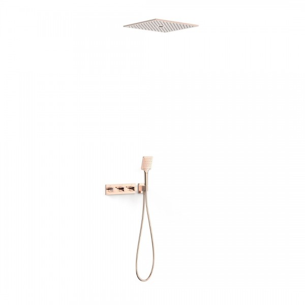 Tres B-System zestaw prysznicowy termostatyczny podtynkowy deszczownica 40,5 cm złoto różowe 30725306OP