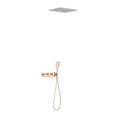 Tres B-System zestaw prysznicowy termostatyczny podtynkowy deszczownica 40,5 cm złoto różowe mat 30725306OPM