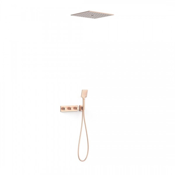 Tres B-System zestaw prysznicowy termostatyczny podtynkowy deszczownica 40,5 cm złoto różowe mat 30725306OPM