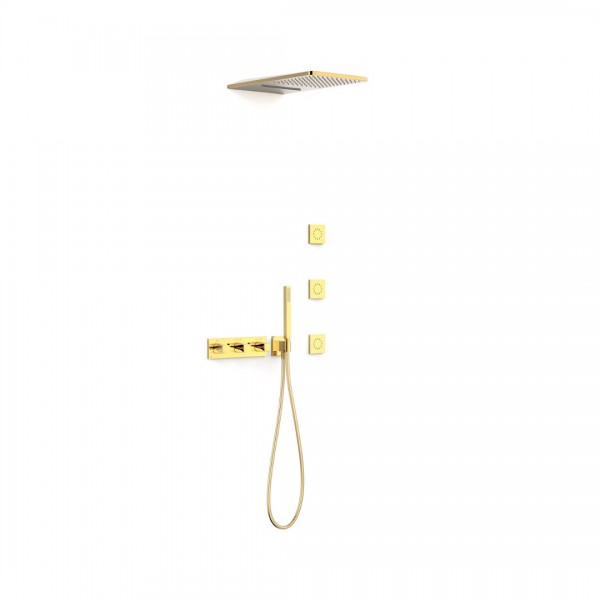 Tres B-System zestaw prysznicowy termostatyczny podtynkowy deszczownica 28x55 cm złoty połysk 30725405OR