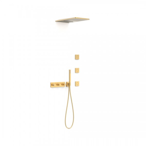 Tres B-System zestaw prysznicowy termostatyczny podtynkowy deszczownica 28x55 cm złoty mat 30725405OM