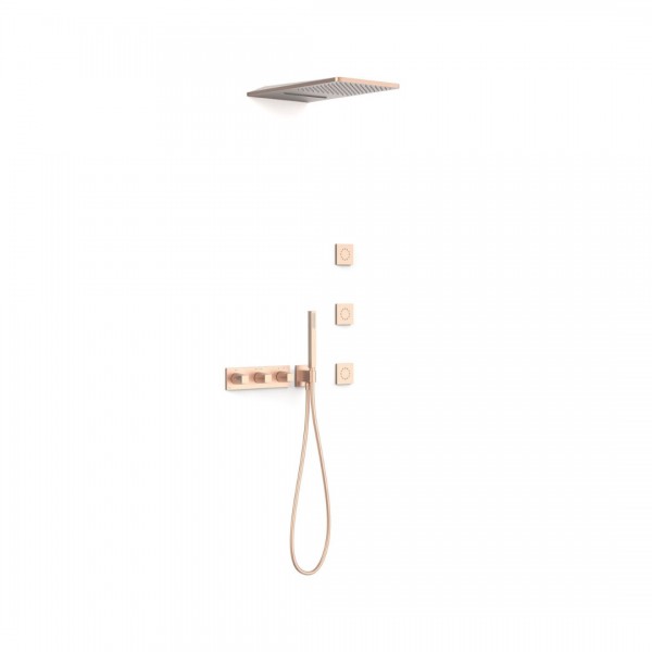 Tres B-System zestaw prysznicowy termostatyczny podtynkowy deszczownica 28x55 cm złoto różowe mat 30725405OPM