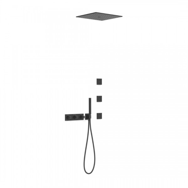Tres B-System zestaw prysznicowy termostatyczny podtynkowy deszczownica 40,5 cm czarny mat 30725406NM