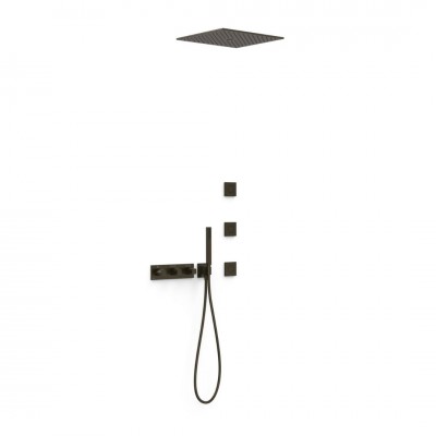 Tres B-System zestaw prysznicowy termostatyczny podtynkowy deszczownica 40,5 cm czarny brąz 30725406KMB