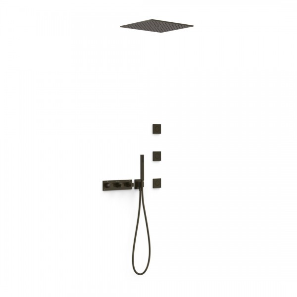 Tres B-System zestaw prysznicowy termostatyczny podtynkowy deszczownica 40,5 cm czarny brąz 30725406KMB