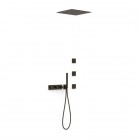 Tres B-System zestaw prysznicowy termostatyczny podtynkowy deszczownica 40,5 cm czarny brąz 30725406KMB