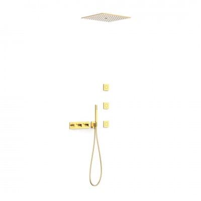 Tres B-System zestaw prysznicowy termostatyczny podtynkowy deszczownica 40,5 cm złoty połysk 30725406OR