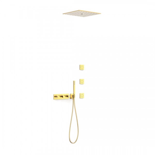 Tres B-System zestaw prysznicowy termostatyczny podtynkowy deszczownica 40,5 cm złoty połysk 30725406OR