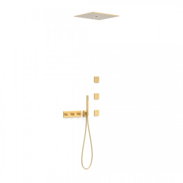 Tres B-System zestaw prysznicowy termostatyczny podtynkowy deszczownica 40,5 cm złoty mat 30725406OM