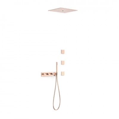 Tres B-System zestaw prysznicowy termostatyczny podtynkowy deszczownica 40,5 cm złoto różowe 30725406OP