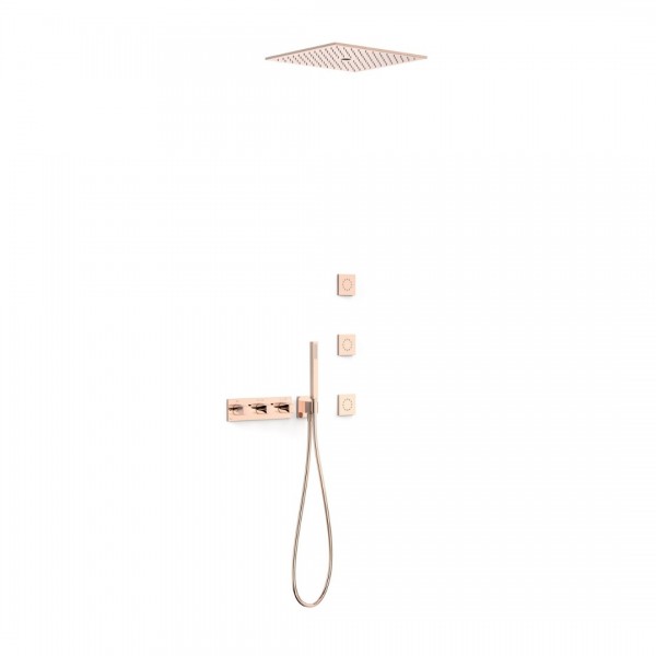 Tres B-System zestaw prysznicowy termostatyczny podtynkowy deszczownica 40,5 cm złoto różowe 30725406OP
