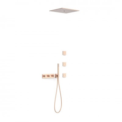 Tres B-System zestaw prysznicowy termostatyczny podtynkowy deszczownica 40,5 cm złoto różowe mat 30725406OPM