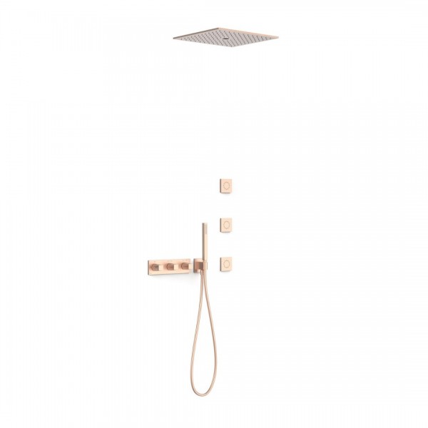Tres B-System zestaw prysznicowy termostatyczny podtynkowy deszczownica 40,5 cm złoto różowe mat 30725406OPM