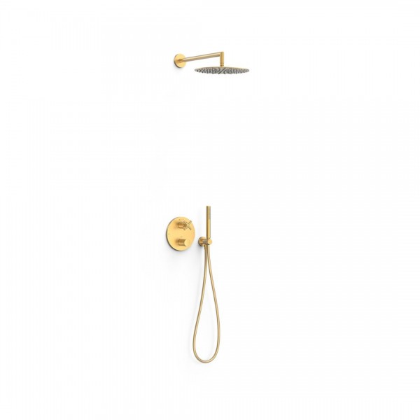 Tres Mont Blanc zestaw prysznicowy termostatyczny podtynkowy deszczownica 30 cm złoty mat 28325002OM
